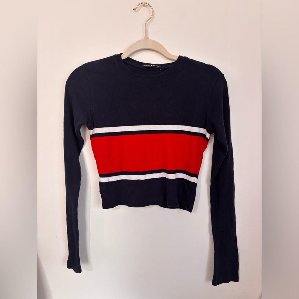 Brandy Melville Navy and Red Long Sleeve Top